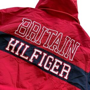 VTG Y2K 2013 Tommy Hilfiger Windbreaker Jacket Mens L Red Navy Hooded Full Zip